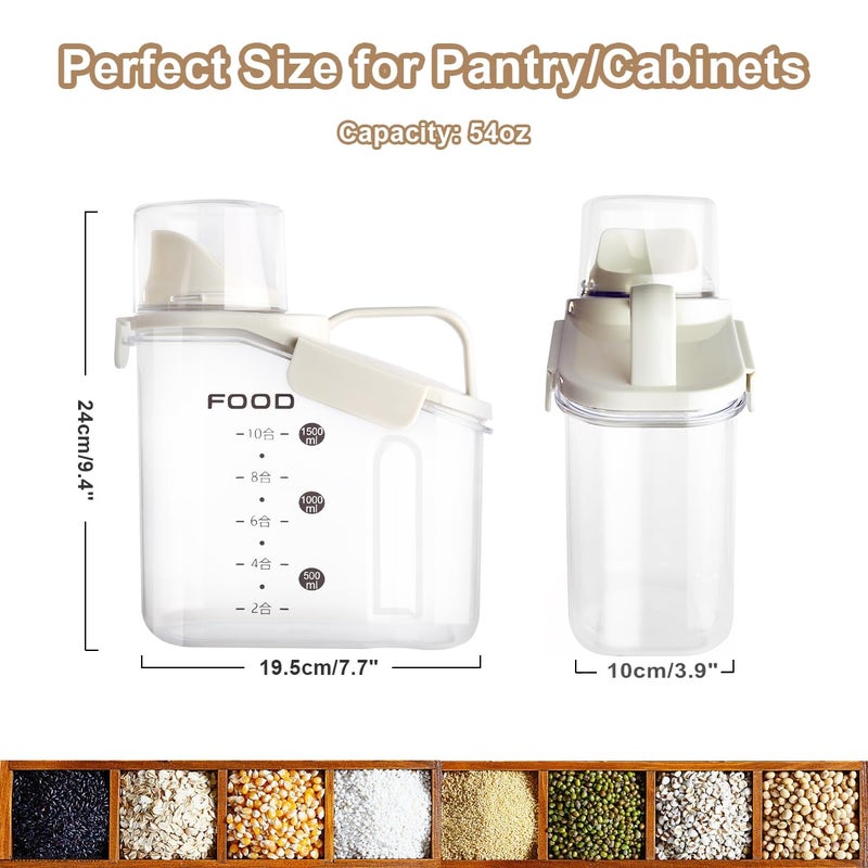 LANGMINGDE 2 PCS Airtight Storage Containers  2.8L/95fl.oz Cereal Rice Holder  Dog Cat Food Dispenser with Measuring Cup  BPA Free Clear Plastic Kitchen Pantry Organization Bin  1 Blue+1 White - Image 3